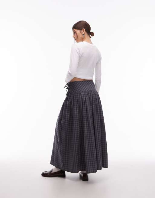 COLLUSION channel detail midi skirt in grey check | ASOS