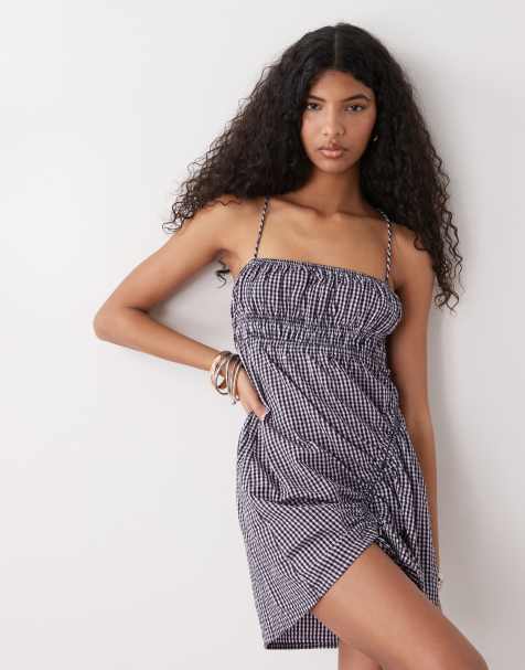 COLLUSION  channel detail mini dress in lilac gingham - view 1