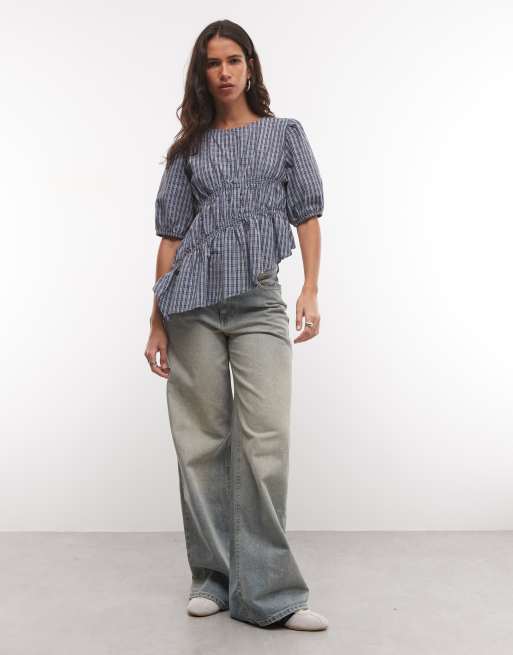 COLLUSION channel detailing blouse in blue plaid, 2 of 4