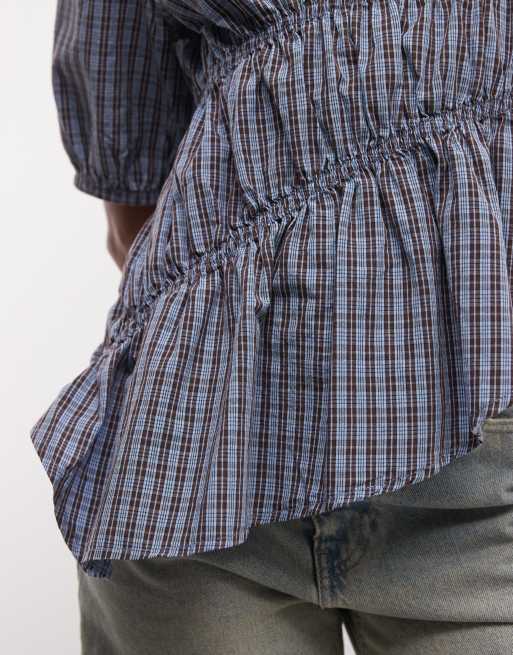 COLLUSION channel detailing blouse in blue plaid, 3 of 4