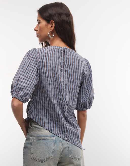 COLLUSION channel detailing blouse in blue plaid, 4 of 4