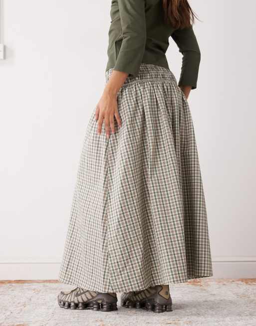 COLLUSION - Geruite midirok met stroken in neutraal