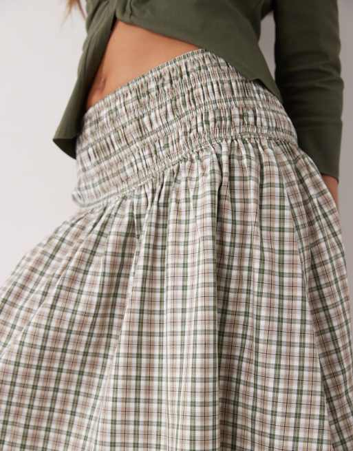 COLLUSION - Geruite midirok met stroken in neutraal