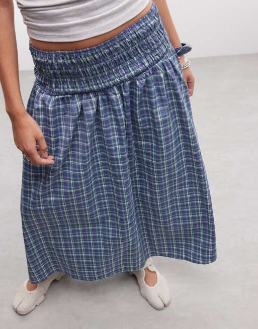 COLLUSION channeled waistband maxi skirt in blue plaid, 2 of 5