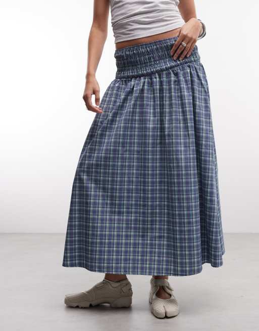 COLLUSION channeled waistband maxi skirt in blue plaid, 5 of 5