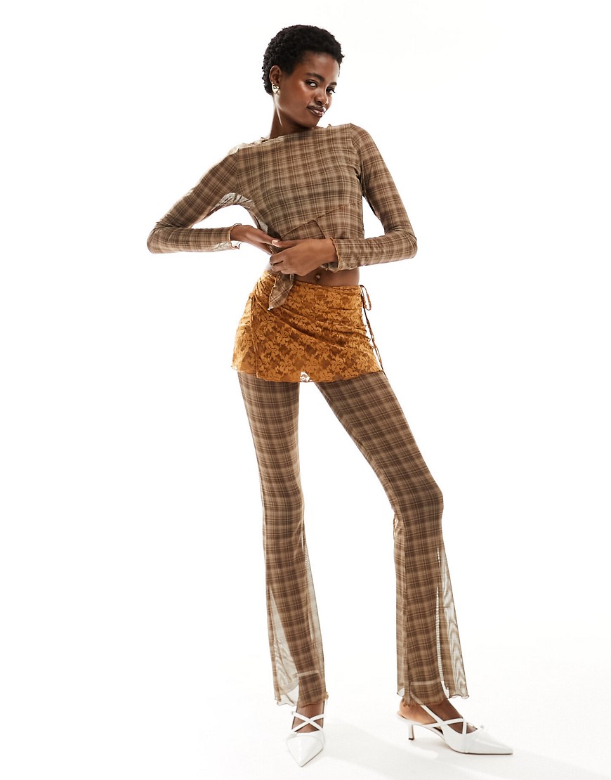 check and lace mesh pants skirt in multi - part of a set