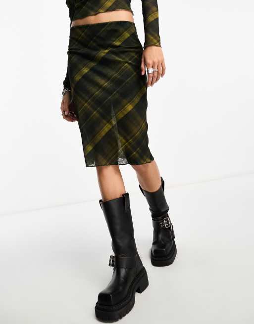 COLLUSION check asymmetric midi skirt in multi ASOS