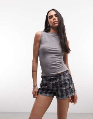 Collusion Check Booty Shorts In Gray