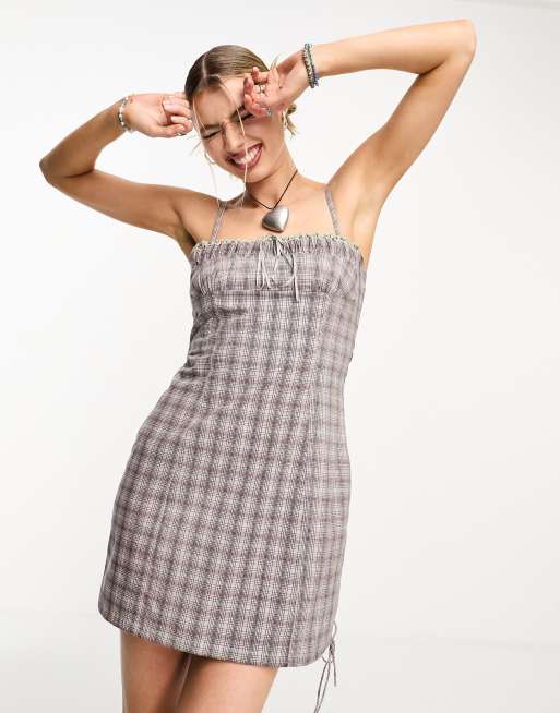 COLLUSION tiered cami mini dress with bow detail in charcoal