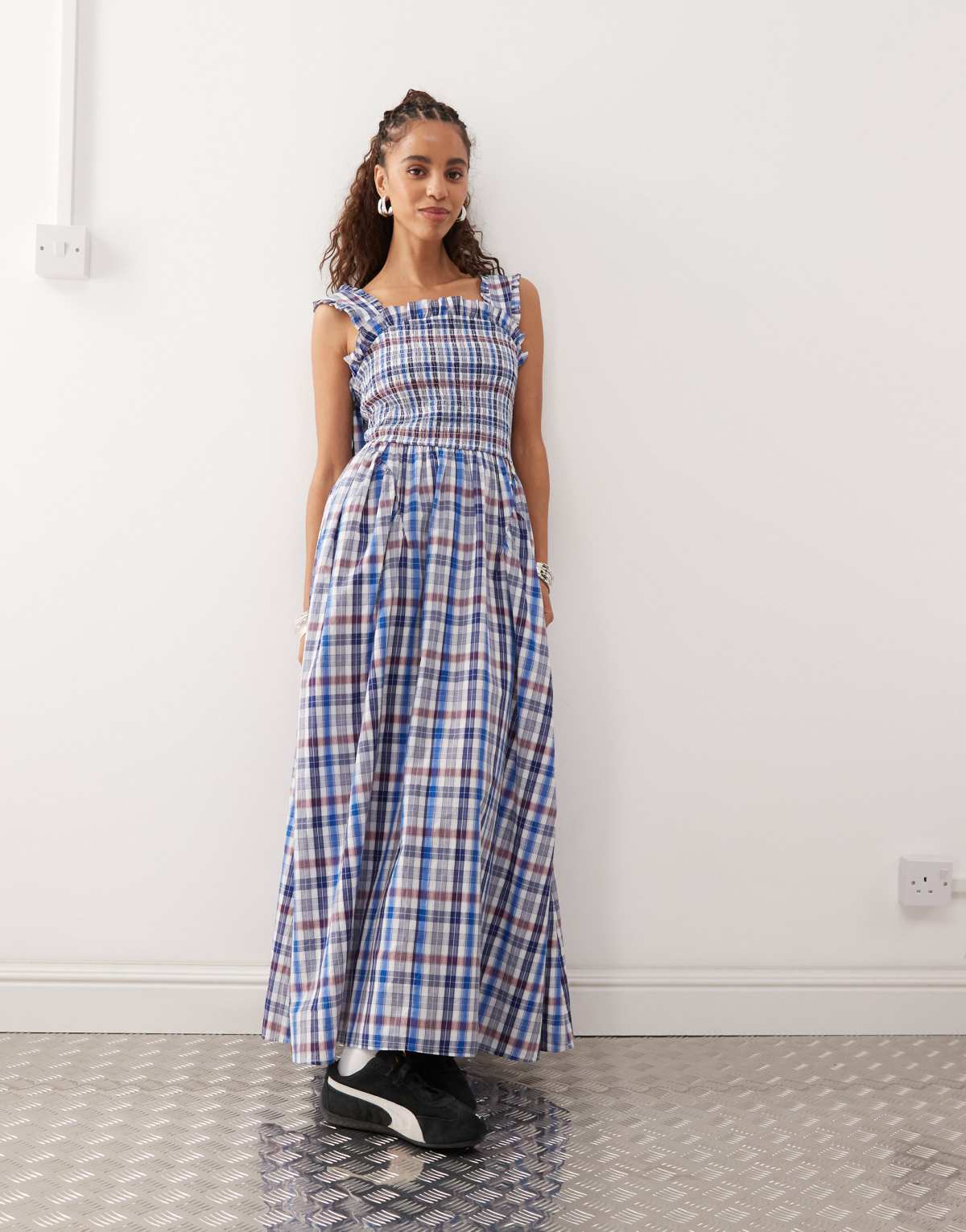 COLLUSION check maxi dress in multi