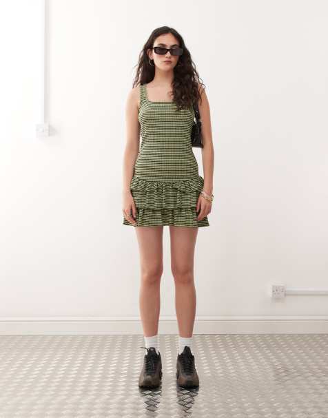 COLLUSION check mini dress in green - view 1