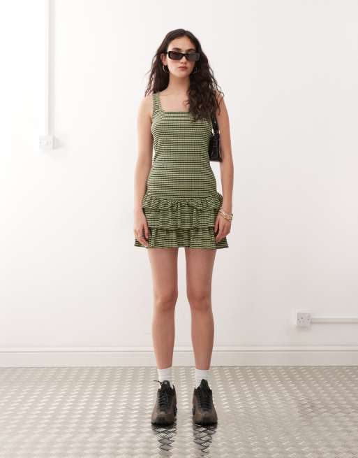 COLLUSION check mini dress in green
