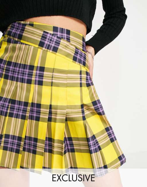 Blue yellow pleated on sale skirt