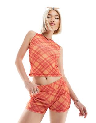 COLLUSION check print micro shorts co-ord in red