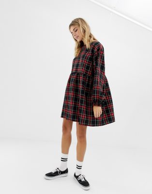 collusion check print smock dress