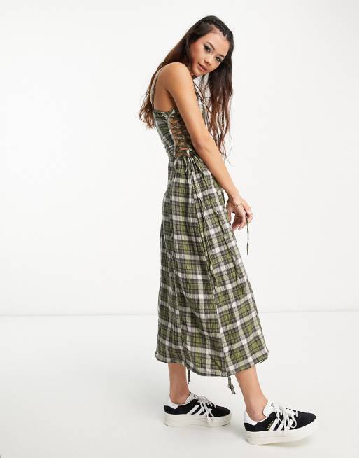 COLLUSION check ruched detail midi dress in multi ASOS