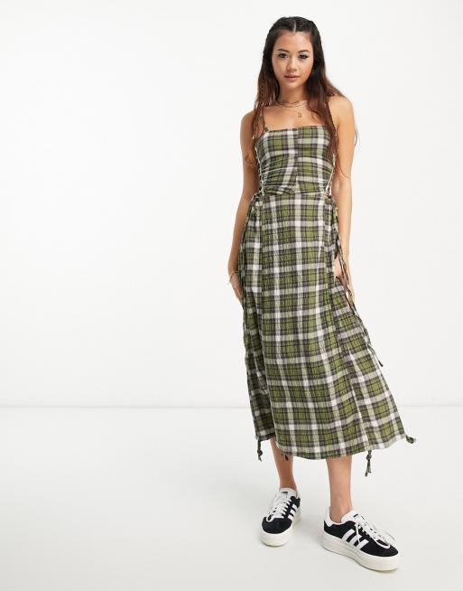 COLLUSION check ruched detail midi dress in multi, 3 of 4