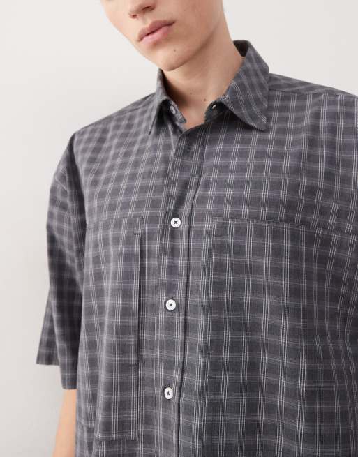 COLLUSION check shirt with short sleeve in blue gray