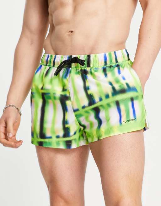 COLLUSION check shorter length swim short in green | ASOS