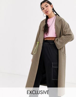 asos design trench coat in red check