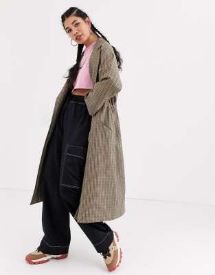 asos design trench coat in red check