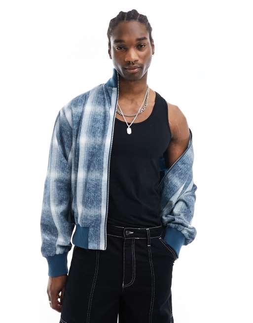 COLLUSION check zip up jacket in blue