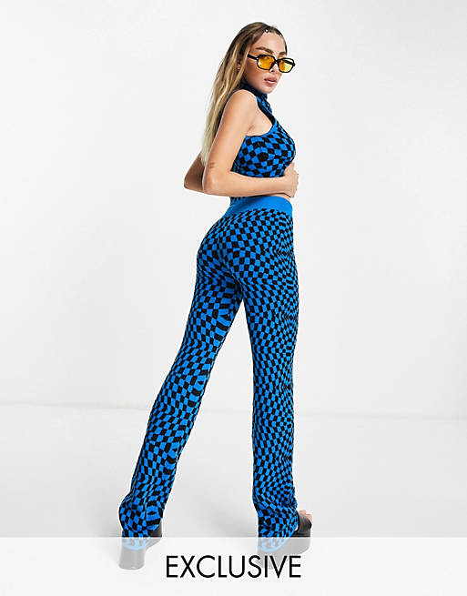 Trousers & Leggings COLLUSION checkerboard knitted flares co-ord 