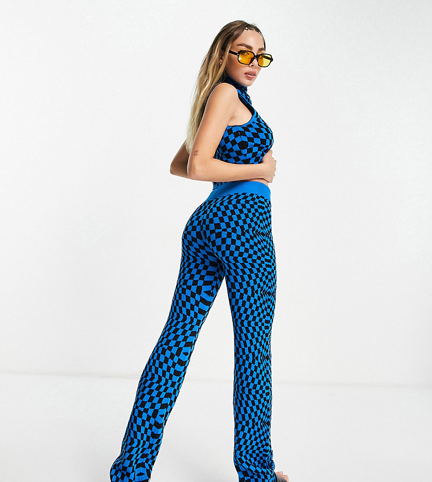 COLLUSION checkerboard knitted flares set-Multi