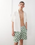 [Collusion] COLLUSION checkerboard swim shorts in khaki-Blue XS Khaki
