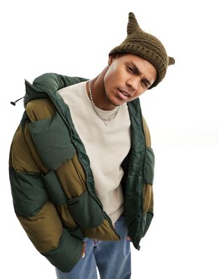COLLUSION checkered quilted puffer jacket in tonal khaki - ASOS Price Checker
