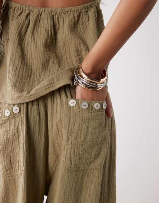 COLLUSION cheesecloth beach balloon pants in khaki (part of a set), 5 of 5