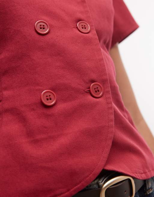 COLLUSION chemise ajustée en twill épais à petites manches, rouge, 4 de 4