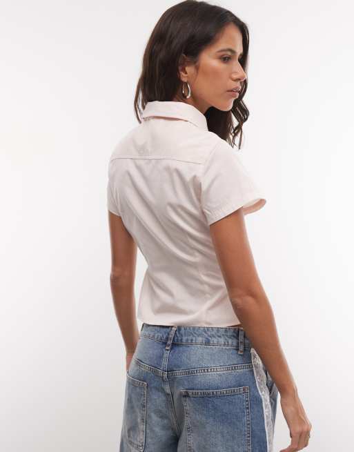 COLLUSION chemise asymétrique à ourlet ajusté rose pâle, 4 de 4