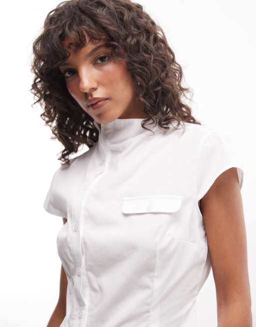 COLLUSION - Chemise boutonnée à col montant - Blanc, 3 de 4