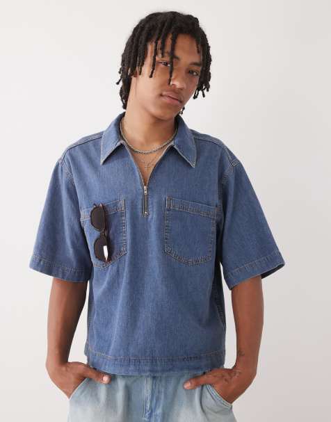 COLLUSION - Chemise coupe carrée en jean avec fermeture éclair - Bleu - view 1