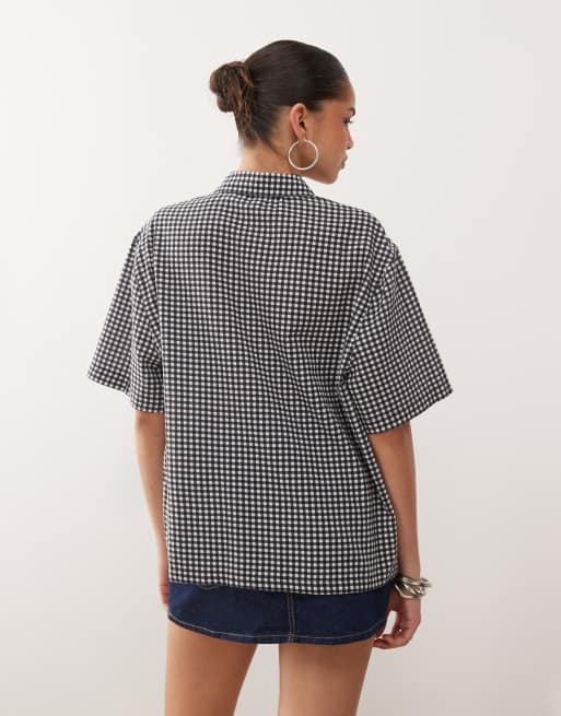 COLLUSION - Chemise coupe carrée en lin mélangé à carreaux vichy - Noir et blanc, 2 de 4