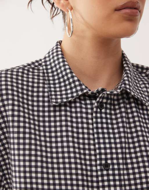 COLLUSION - Chemise coupe carrée en lin mélangé à carreaux vichy - Noir et blanc, 4 de 4