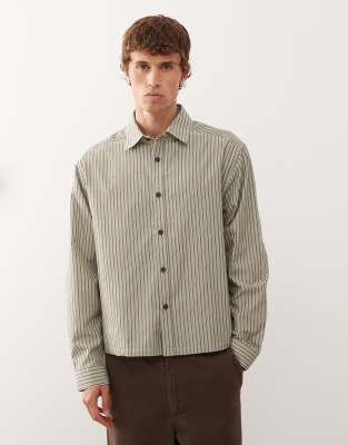 Chemise coupe carre manches longues  rayures - Kaki - Collusion - Modalova