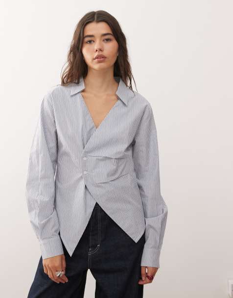 COLLUSION - Chemise croisée à rayures avec taille cintrée - Bleu - view 1