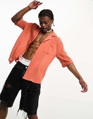 COLLUSION crinkle beach shirt in rust - ASOS Price Checker