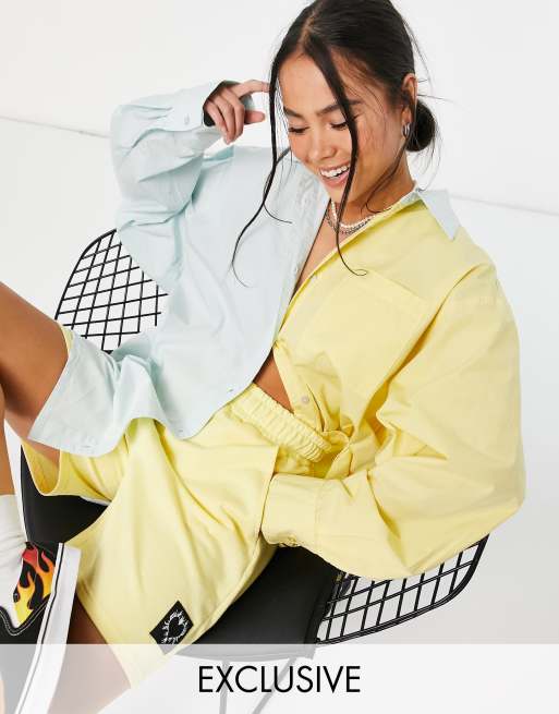 COLLUSION - Chemise d'ensemble oversize teinte par section - Bleu et jaune 