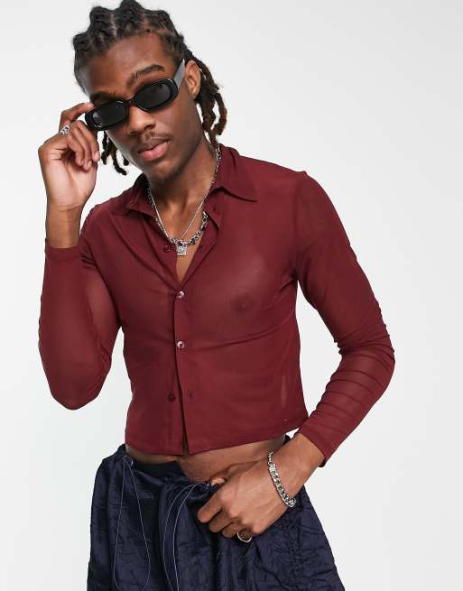 COLLUSION - Chemise en tulle à manches longues - Bordeaux