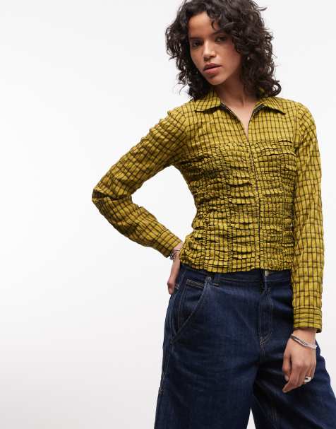COLLUSION - Chemise froncée ajustée à carreaux - Vert - view 1