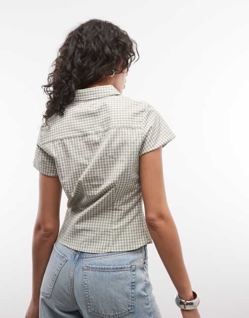COLLUSION - Chemise manches courtes ajustée à carreaux - Vert, 4 de 4