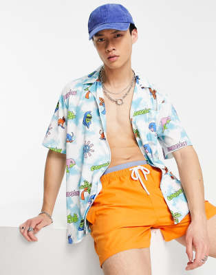 COLLUSION holiday print revere short sleeve shirt in multi - ASOS Price Checker