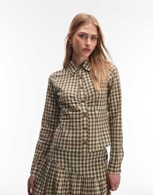 Chemise manches longues ajustée à carreaux - Neutre 42
