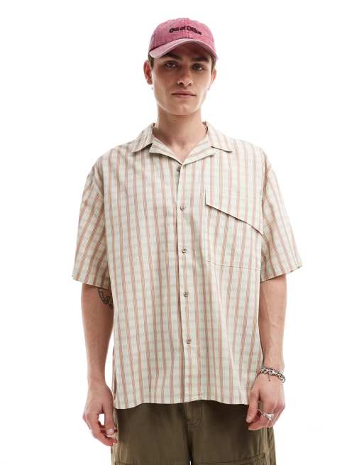 COLLUSION - Chemise oversize à carreaux en popeline avec manches courtes et col à revers - Neutre