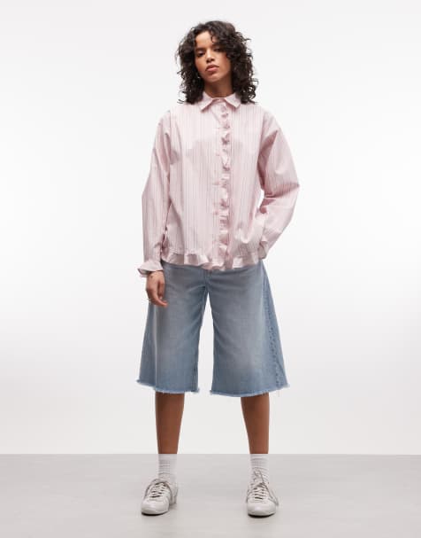 COLLUSION - Chemise oversize à rayures et volants - Rose - view 1
