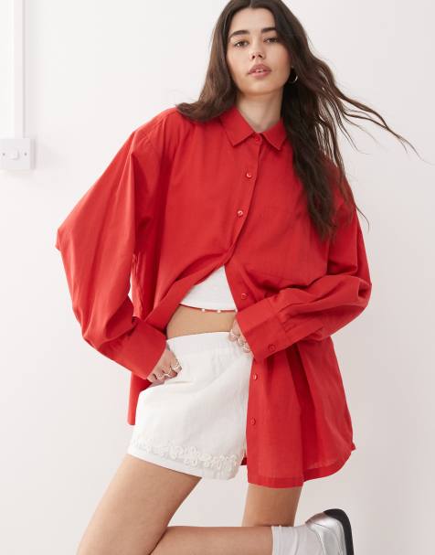 COLLUSION - Chemise oversize aspect lin - Rouge - view 1