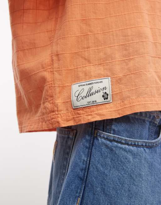 COLLUSION - Chemise oversize texturée à carreaux et manches longues - Orange, 3 de 4